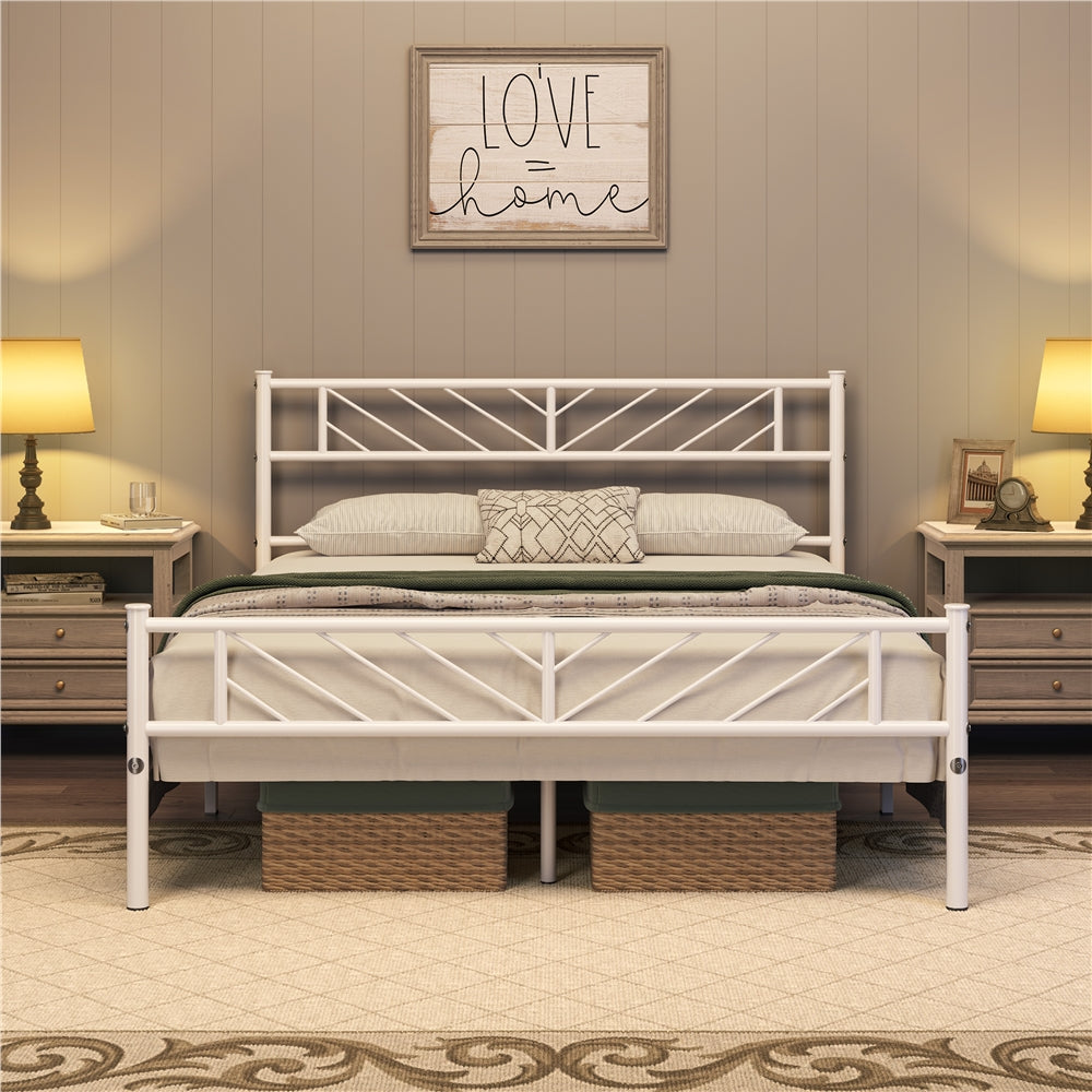 Platform Bed Frame with Arrow Design Headboard, and Storage Space No Box Spring Needed