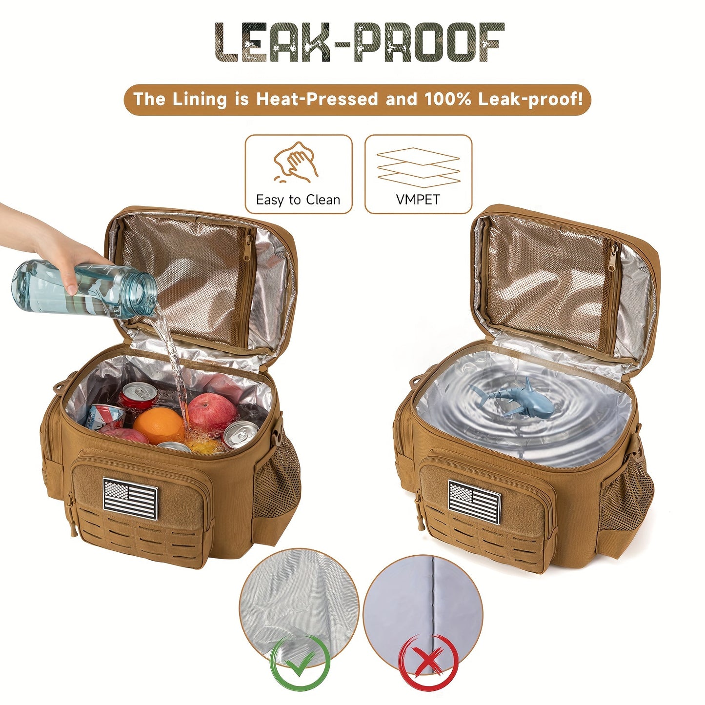 Lunch Bag For Men, Heavy Duty Lunch Box Work Leakproof Insulated Durable Thermal Cooler Bag For Adult, For Office Camping Picnic MOLLE Webbing