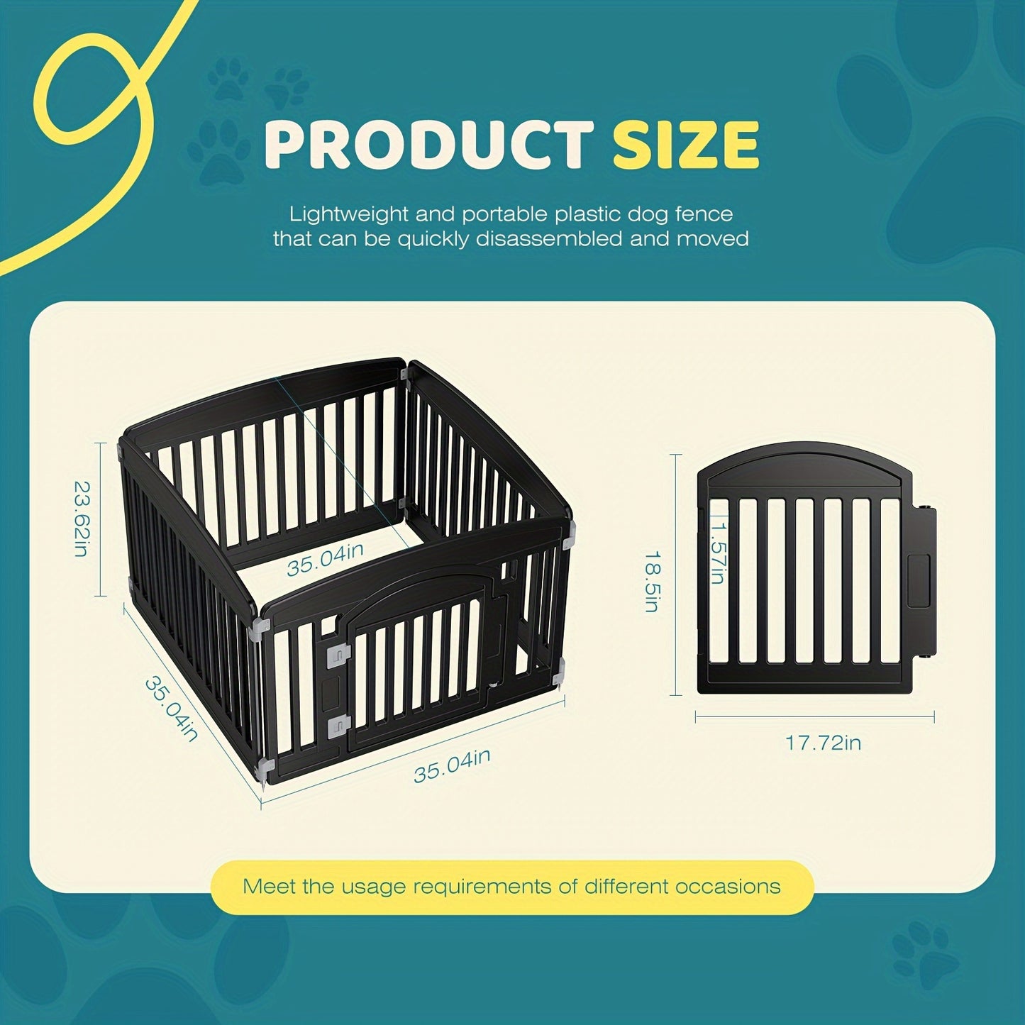 4/6-panel Plastic Pet Playpen With Lockable Door, 24 Inch High, Durable Puppy Playpen, Portable Indoor/Outdoor Dog Fence, Black/White