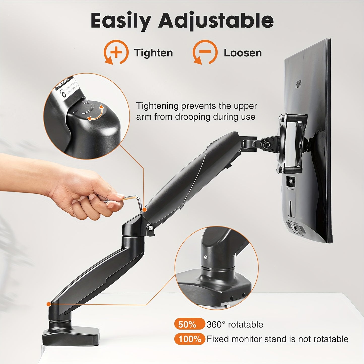 Single Monitor Mount, VESA Monitors Arm Adjustable Stands with Gas Spring Arms, C-Clamp and Grommet Mounting Base, Black