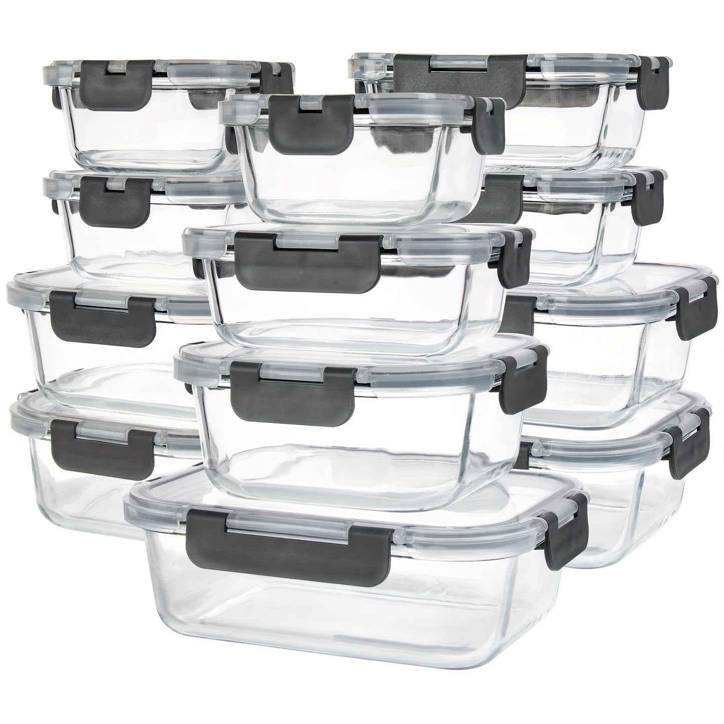 24Pcs Borosilicate Glass Food Storage Containers Set - Airtight, Microwave and Dishwasher Safe, Ideal for Meal Prep and Lunches with 12 Lids and 12 Glass Bowls