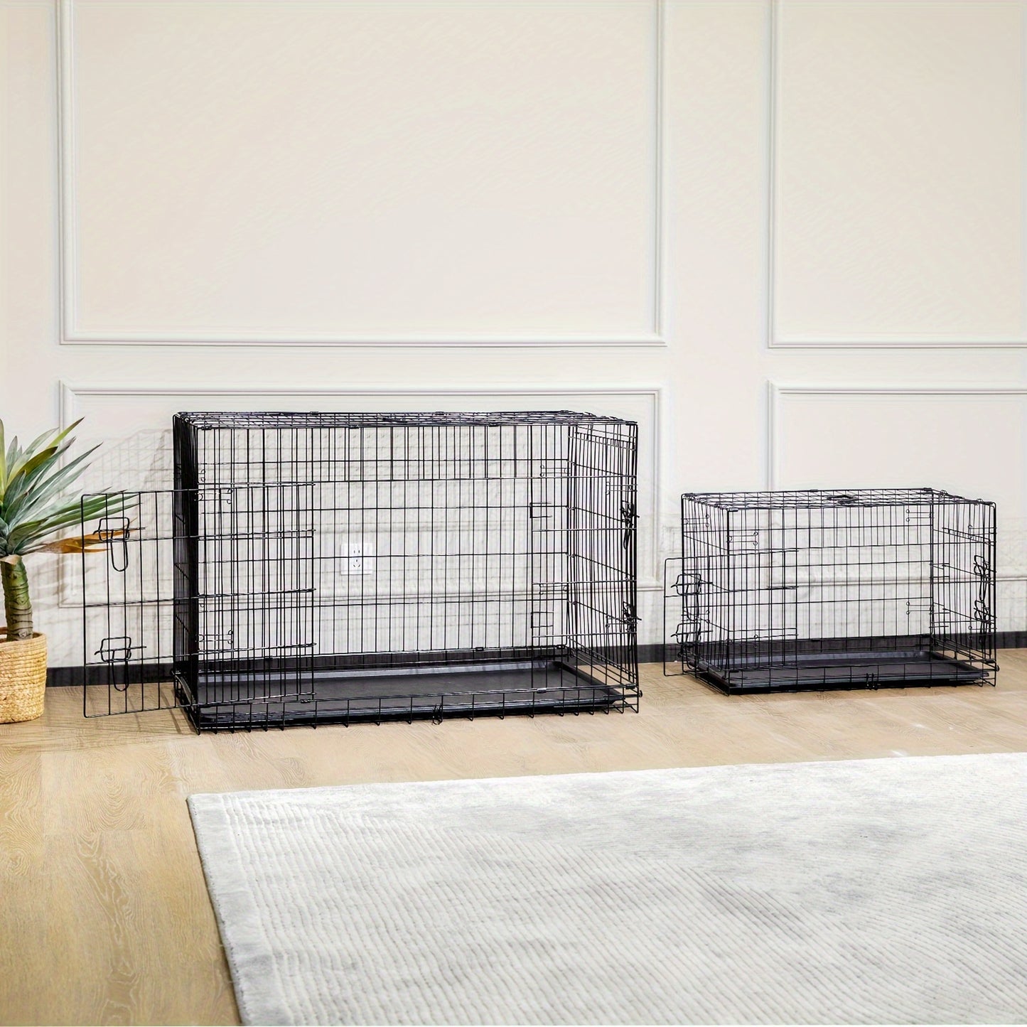 Dog Crate with Divider Panel Double Door, Folding Metal Wire Dog Cage with Plastic Leak-Proof Pan Tray, Pet Kennel for Indoor, Outdoor, and Travel