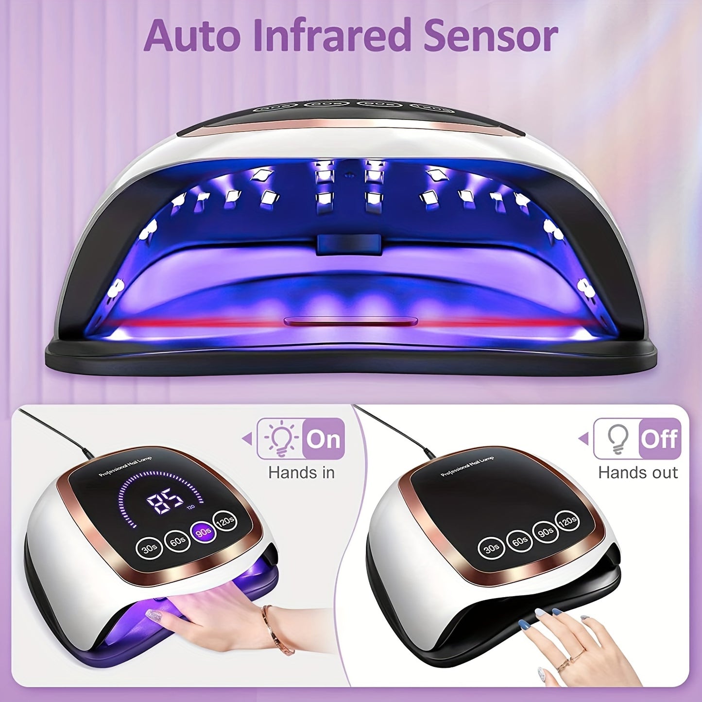 Professional UV LED Nail Lamp - Fast Curing, Automatic Sensor, 4 Timer Settings, Gel Polish Dryer for Fingernail and Toenail Nail Art - Home and Salon Use, Easy to Operate, Long-Lasting LED Light