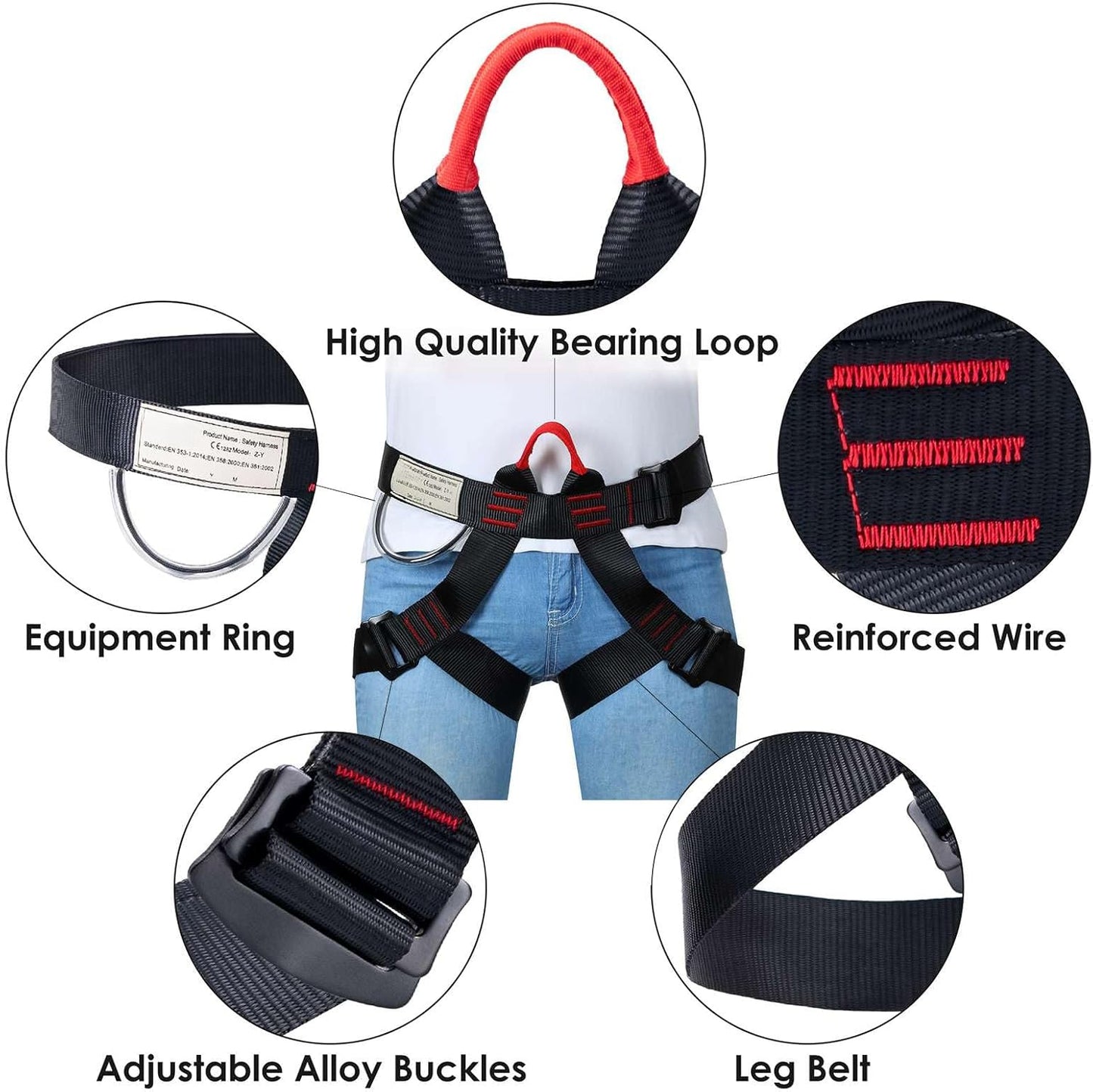 Climbing belts, Caving Rock Climbing belt, Safety Belt for ziplining Rappelling Fire Rescuing Tree Climbing Gear, Half Body belt for Women Men and Novice