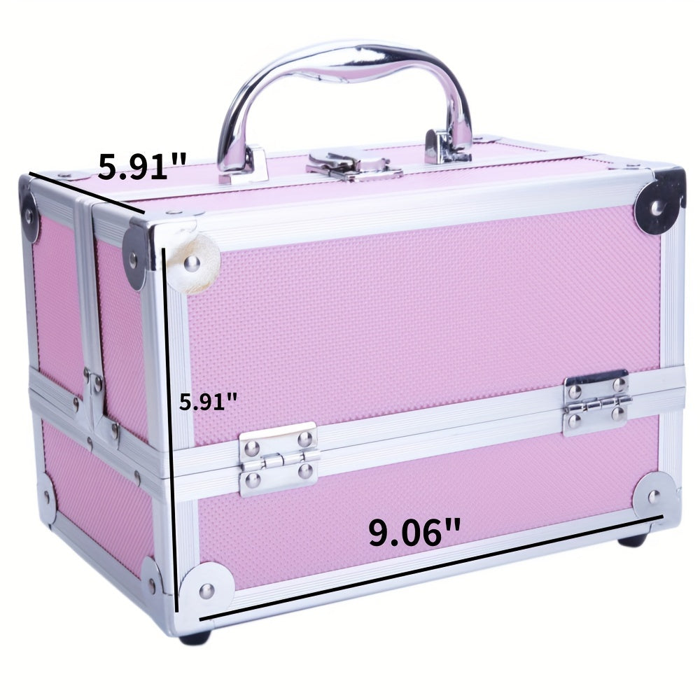 Portable Aluminum Makeup Train Case - Durable Cosmetic Organizer with Built-in Mirror, Multiple Trays, and Carry Handle - Ultra-Portable Jewelry Box for On-the-Go Use