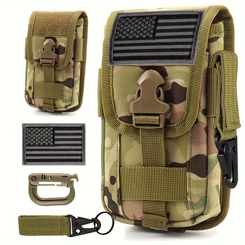 Cell Phone Holster Pouch, Smartphone Pouch Case Molle Attachment Gadget Bag, Belt Waist Bag For 4.7"-6.7" With Flag Patch, D-Ring And Gear Clip