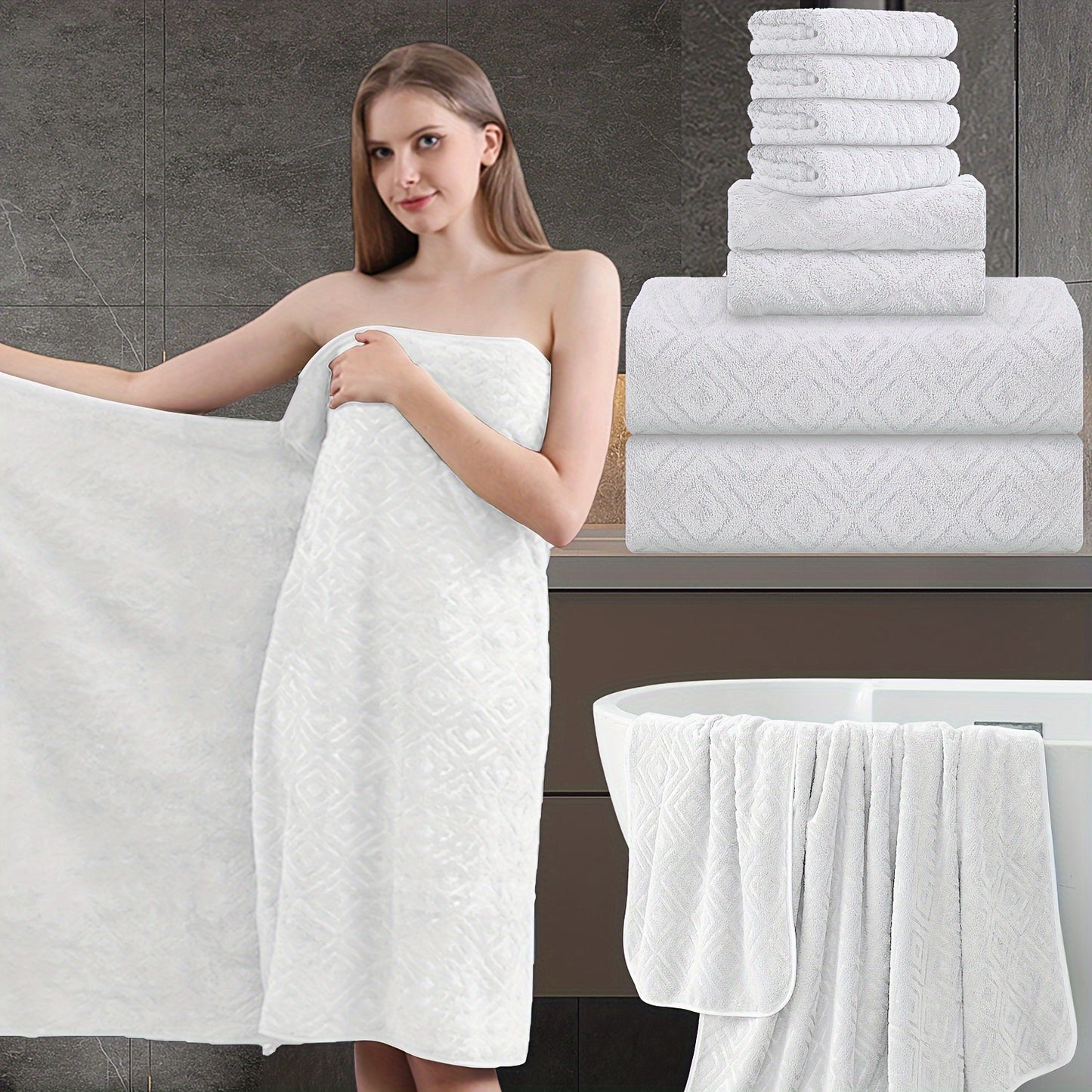 8 Piece Extra Large Bath Towel, Ultra-Soft Thick Bath Towel Highly Absorbent Quick Dry Towel 750GSM Includes 2 Oversized Bath Towels & 2 Hand Towels & 4 Towels for Bathroom Hotels Gym