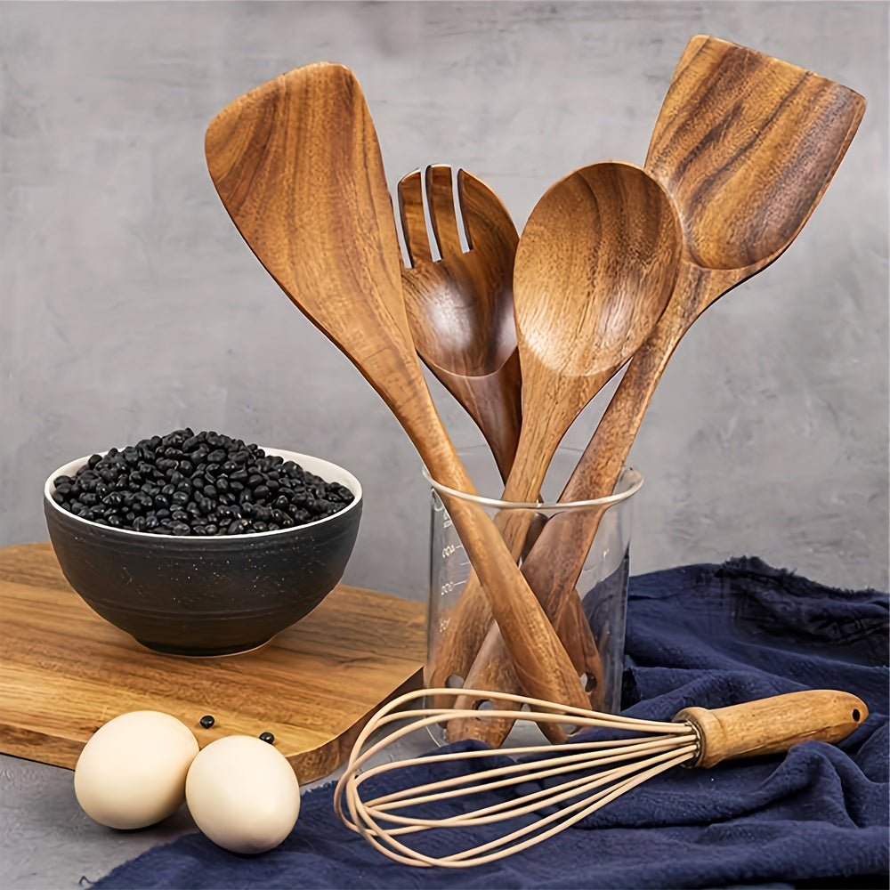 Wooden Spoons For Cooking, Teak Wood Kitchen Utensils Set For Non Stick Use, Spatula Set For Stirring, Baking, Non Stick Wooden Utensils For Kitchen