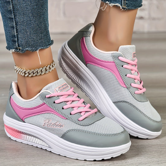 Womens Lace-up Walking Shoes Arch Support Breathable Wedge Platform Sneakers Low-top Casual Light Weight Orthotic Sneakers For Plantar Fasciitis