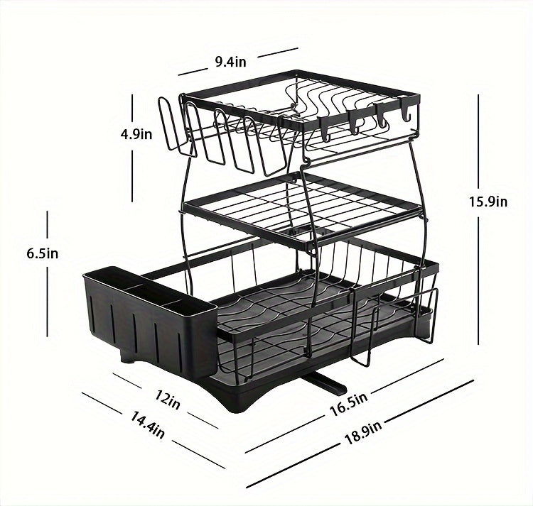 Three-layer Black Bowl Tray Rack Kitchen Storage Rack Three-layer Shelf Stainless Steel Kitchen Storage For Dishes, Cups, Knives And Forks, Sponge Cloth Drain Storage