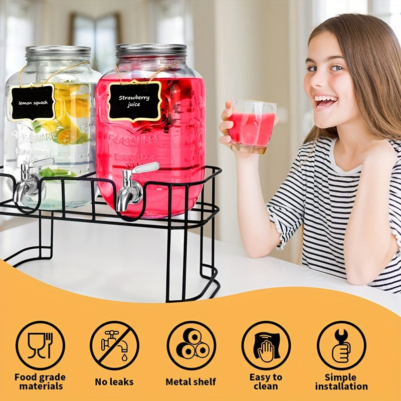 1 Gallon Glass Drink Dispensers For Parties Beverage Dispenser, Glass Drink Dispenser With Stand And Stainless Steel Spigot Leakproof.Lemonade Dispenser With Ice Cylinder.