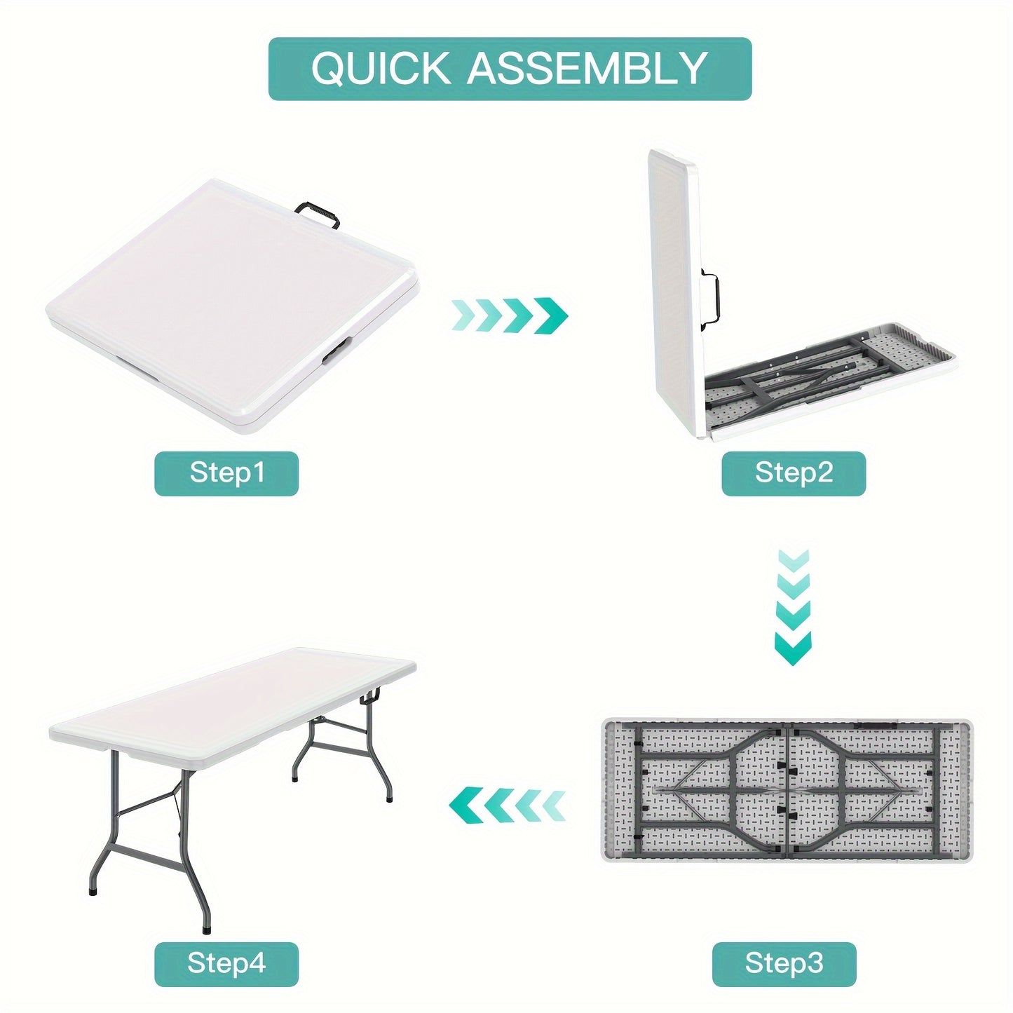 4FT/6FT Heavy-Duty Plastic Folding Table - Sturdy HDPE Construction, Portable, Lockable, and Easy to Carry with Handle - Perfect for Camping, Party, Wedding, Picnic, and Outdoor Events - White