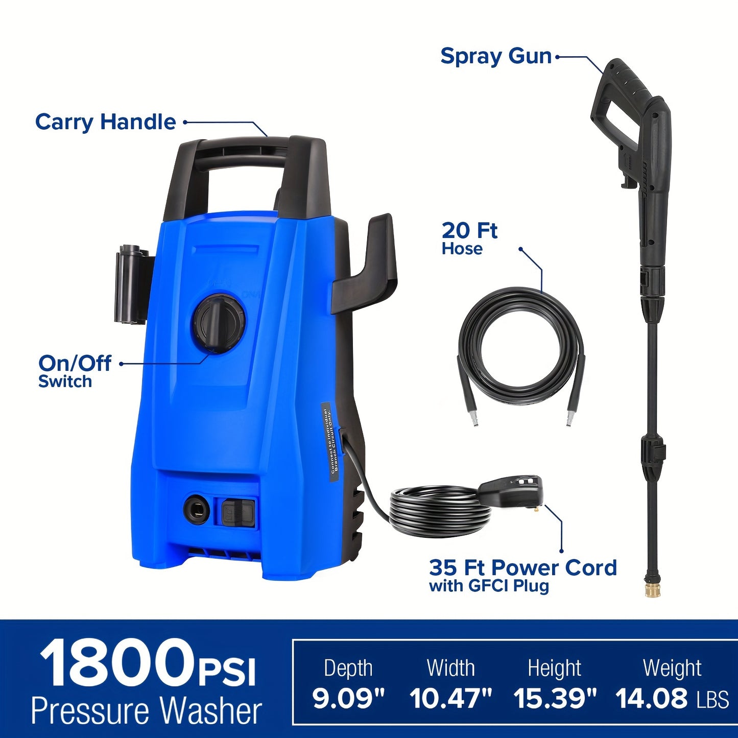 Electric Pressure Washer, 1800 PSI 1.7 GPM, Corded Electric Power Washer With 2 Spray Nozzles, Foam Cannon, 20 Ft Hose, 35 Ft Power Cord, Ultra Compact, Lightweight, For Cars, Homes, Fencing