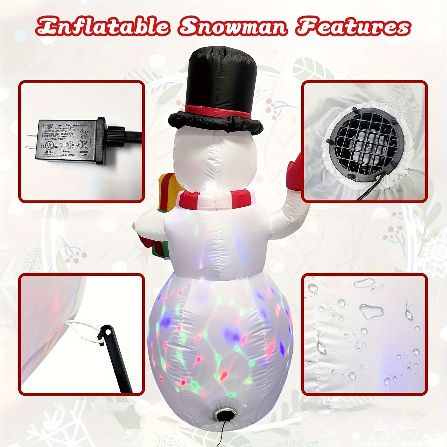 5ft Giant Rotating LED Snowman Inflatable - Outdoor Yard Christmas Decoration with Vibrant Lighting Effects - Festival Decor for Home, Garden, Restaurant, and Party