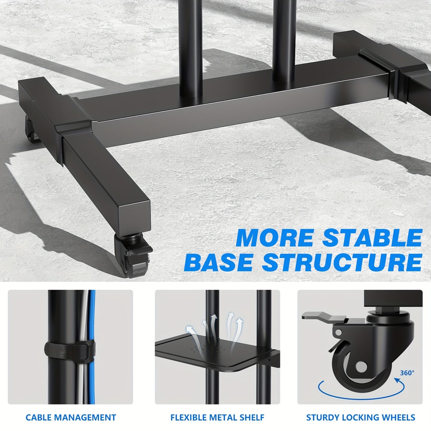 Mobile Rolling TV Cart for up to 83 inch Flat Screen/Curved TVs up to 110lbs