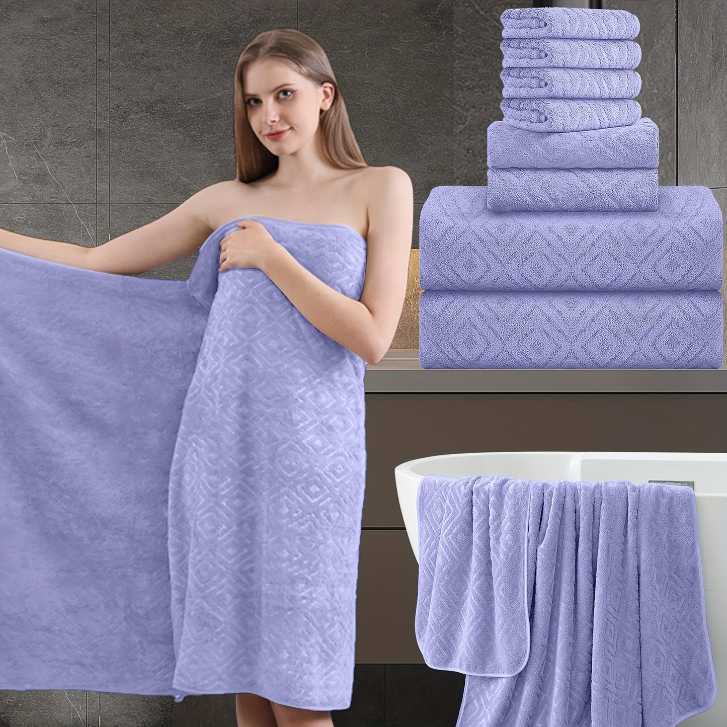 8 Piece Extra Large Bath Towel, Ultra-Soft Thick Bath Towel Highly Absorbent Quick Dry Towel 750GSM Includes 2 Oversized Bath Towels & 2 Hand Towels & 4 Towels for Bathroom Hotels Gym