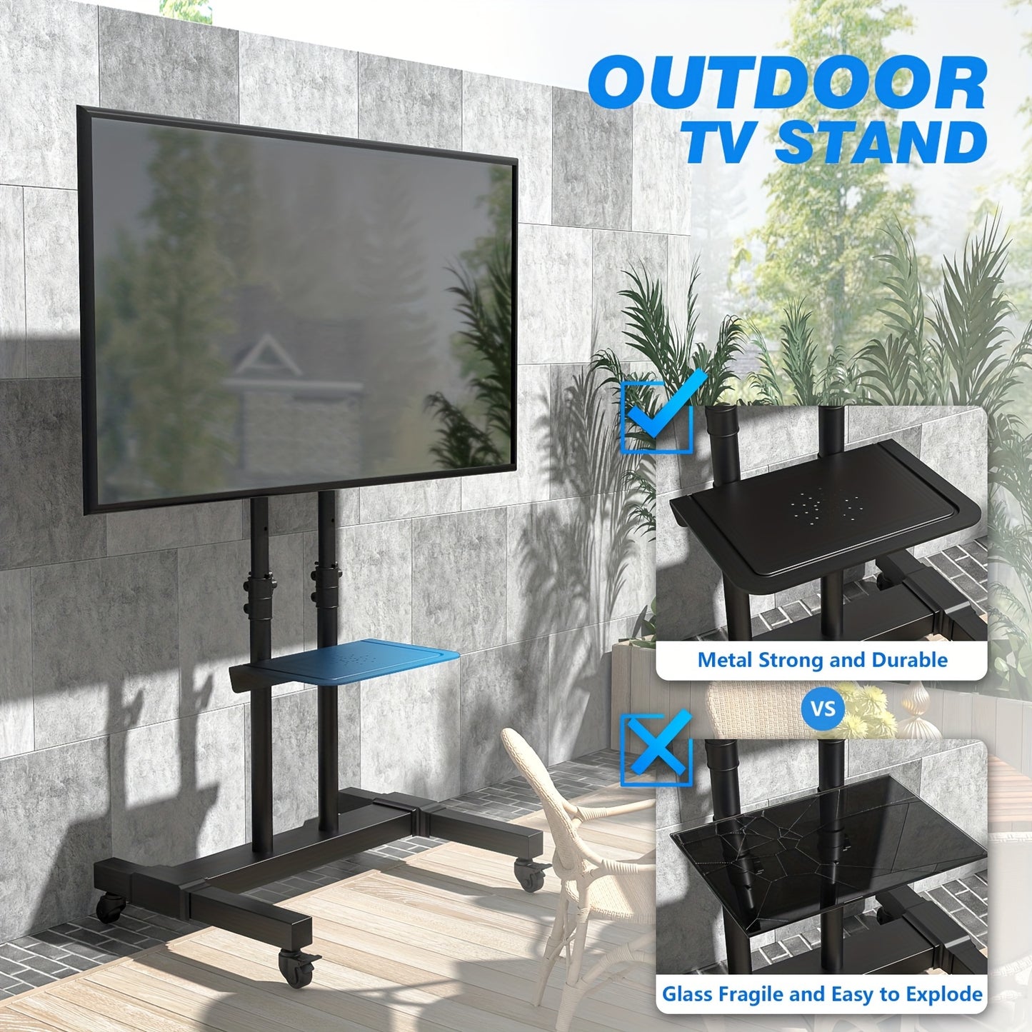 Mobile Rolling TV Cart for up to 83 inch Flat Screen/Curved TVs up to 110lbs