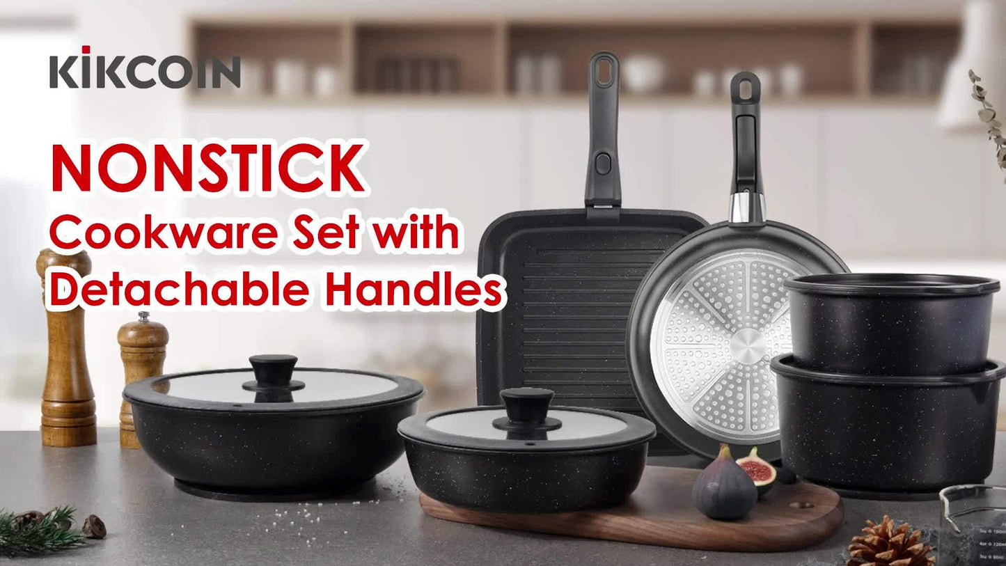 22pcs Deluxe Non-Stick Cookware Set with Removable Handles - Induction, Dishwasher & Oven Safe, Black - Ideal for Home Cooking & Meal Prep, Perfect Gift for Holidays, Non-stick Cookware, Induction Safe, Dishwasher Safe, Oven Safe