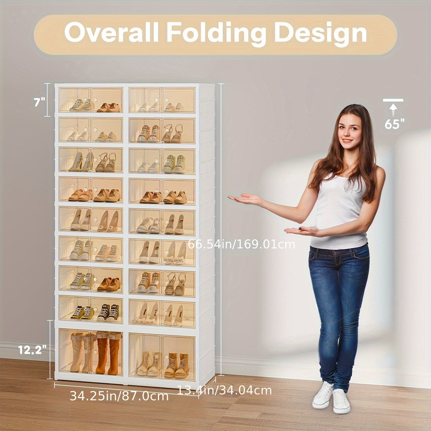 3/9-Tier Foldable Shoe Rack Organizer for Closet 36Pairs Plastic Shoe Shelf Collapsible Shoes Storage Box Clear Shoe Boxes Stackable with Door Easy Assembly Shoe Cabinet with Lids Large