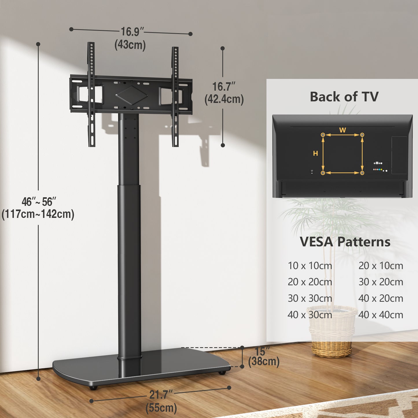 Swivel TV Floor Stand with Mount for Apple TV/Roku Ultra, Universal for 32-65 Inch LCD LED Flat Screen, Height Adjustable TV Mount Stand with Shelf, Space Saving Corner TV Stand for Home Office