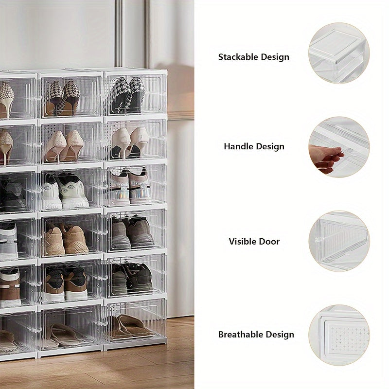 6-Layer/9-Layer Stackable Shoe Rack - Durable Foldable Transparent Storage Cabinet with Dustproof High-Top Design for Sneakers - Space-Saving, Easy to Assemble, and Versatile Shoe Organizer