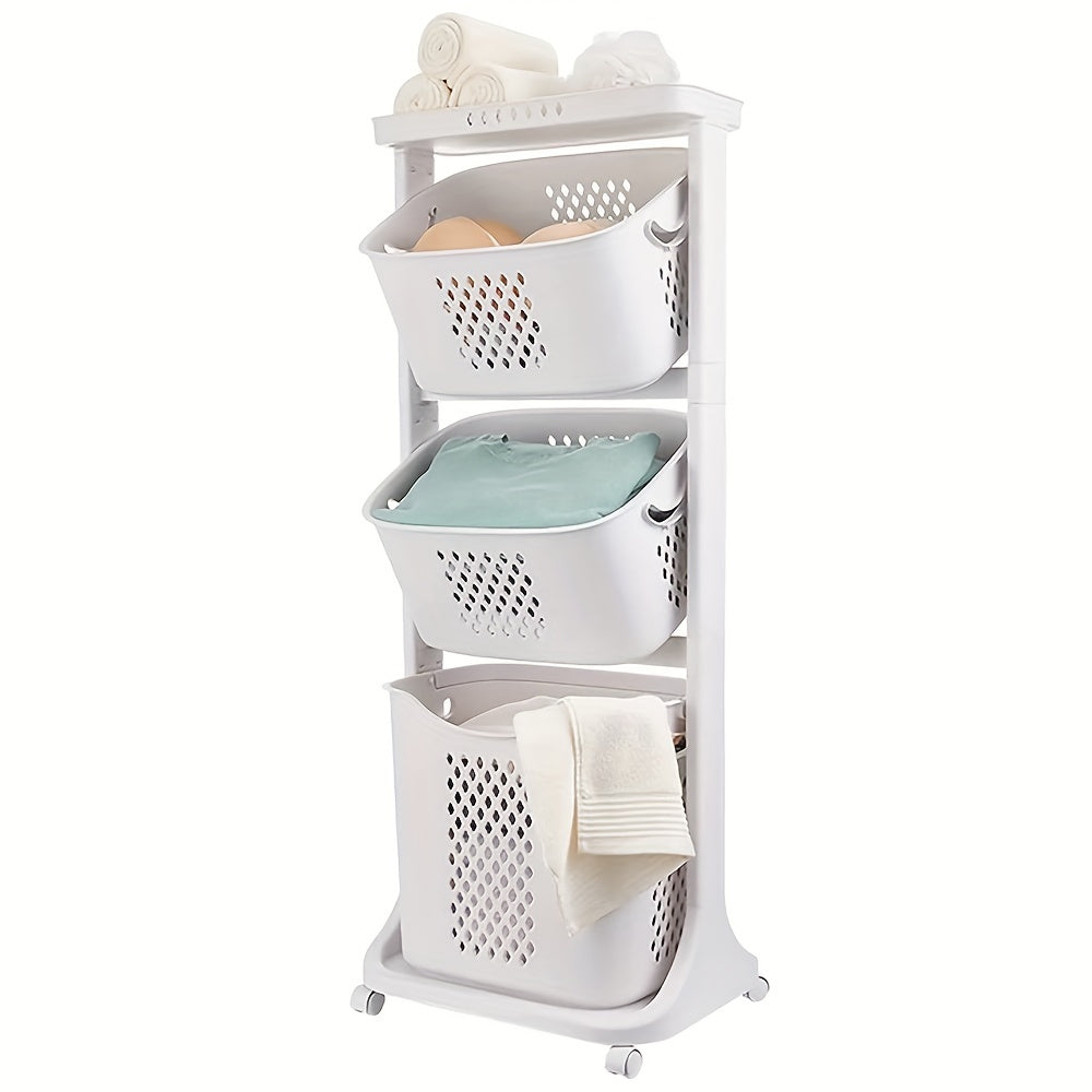 Modern wheeled laundry basket, large capacity laundry basket, movable by layer classification, home storage, suitable for bathroom/living room/bedroom/laundry room