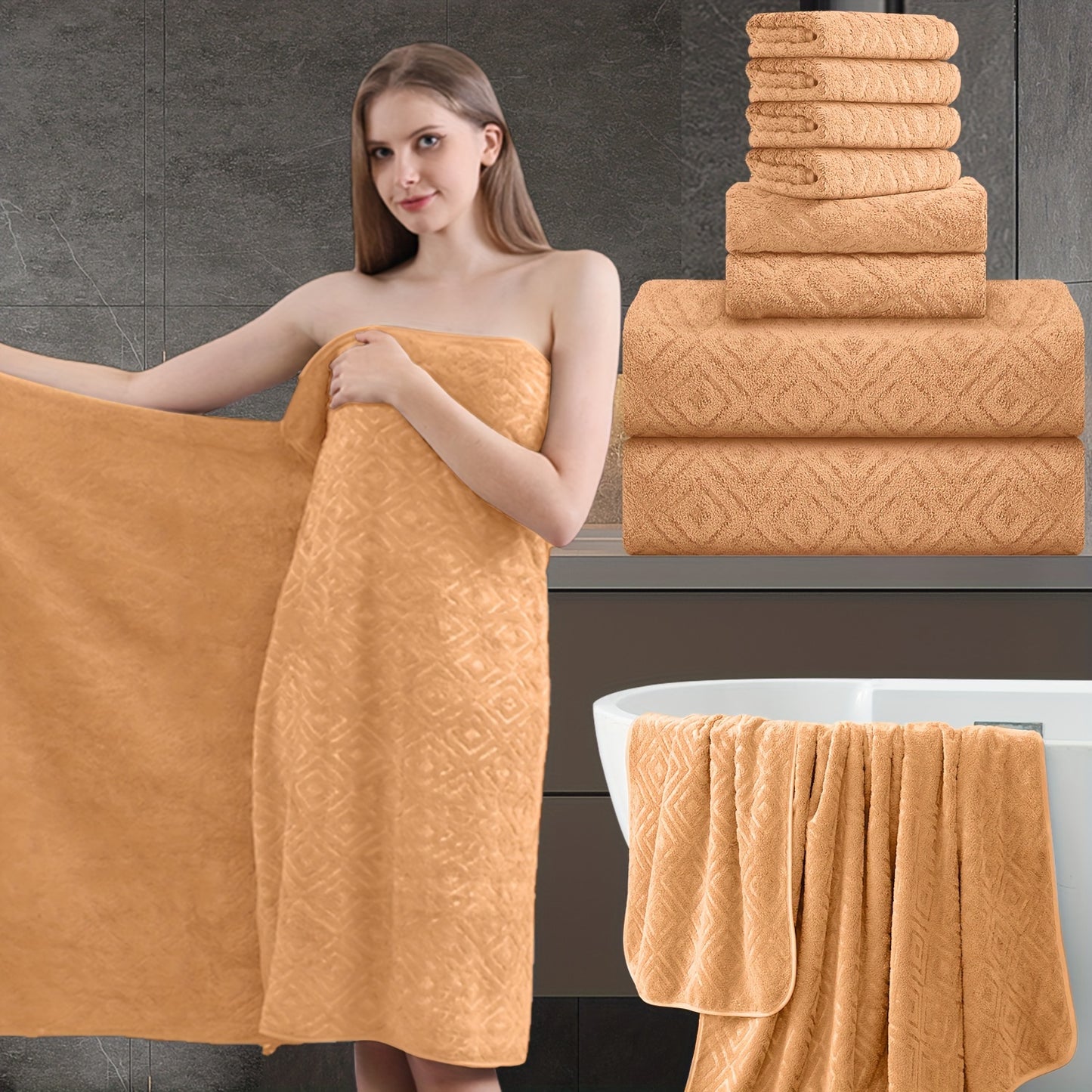 8 Piece Extra Large Bath Towel, Ultra-Soft Thick Bath Towel Highly Absorbent Quick Dry Towel 750GSM Includes 2 Oversized Bath Towels & 2 Hand Towels & 4 Towels for Bathroom Hotels Gym