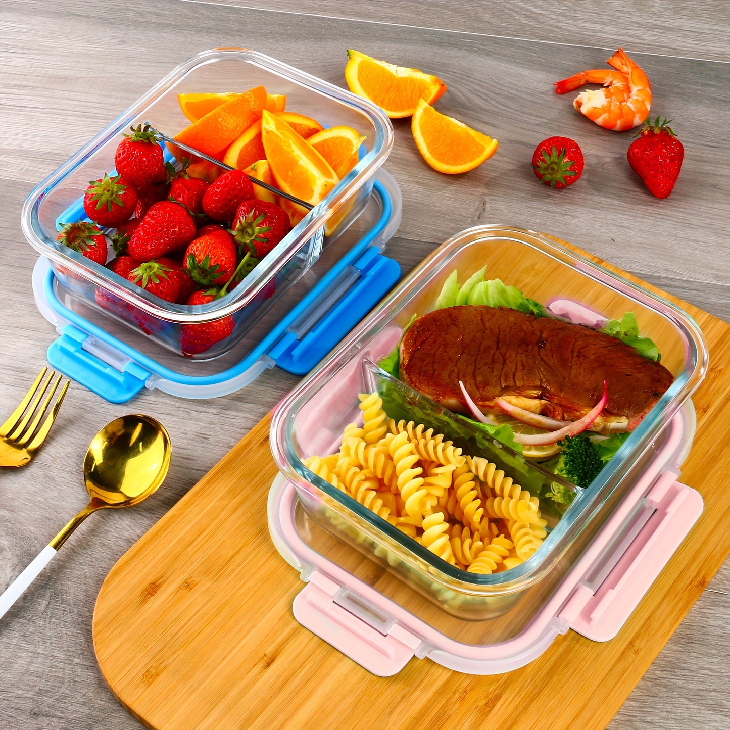 5-Pack Premium Borosilicate Glass Meal Prep Containers Set - 2/3 Grids, Leakproof Airtight Lids, BPA-Free, Durable, Stain-Resistant, Easy-to-Clean, and Stackable Glass Bento Boxes for Healthy Food Storage