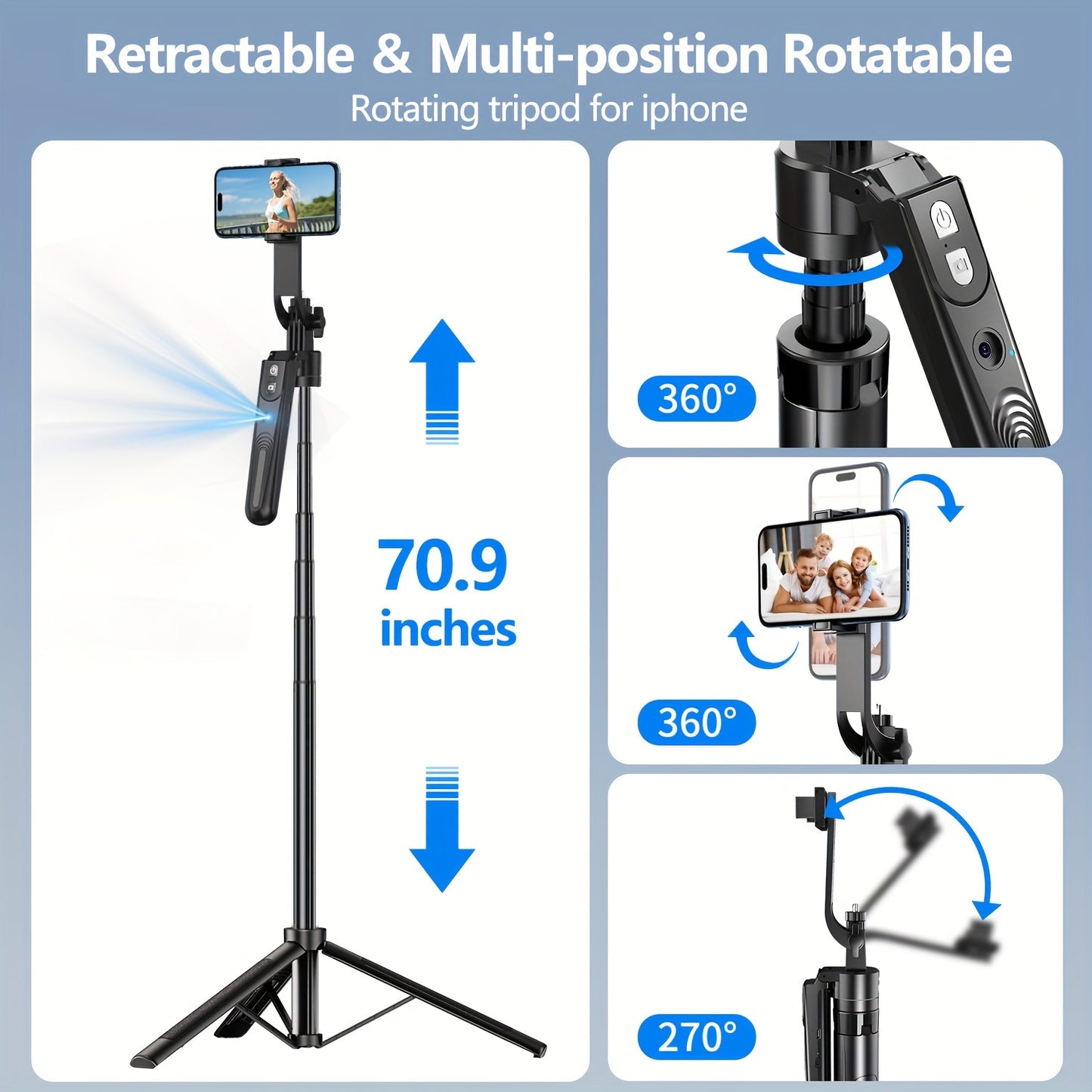 70.9" Phone Tripod with Auto Face Tracking - Tripods with 360° Rotation, Motion Sensor, Remote, and Phone Holder for Cell Phone 4"-7" Vlog/Live Stream/Video Recording