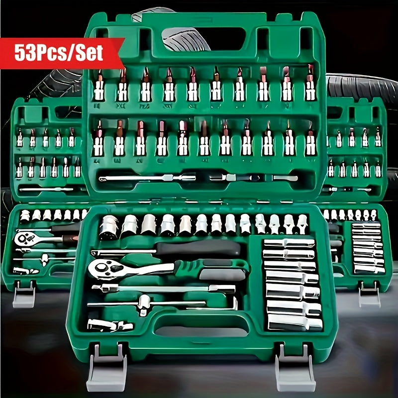 High-end Professional 151&53pcs Mechanic Tool Set, 1/2 *1/4" 3/8 "drive Depth And Standard Sockets, Ratchet Wrench Set, Torque Wrench, MechanicTool Kits For Auto Parts Repair & Household Mechanical Tool Kit, For Car Bike Repair Tools