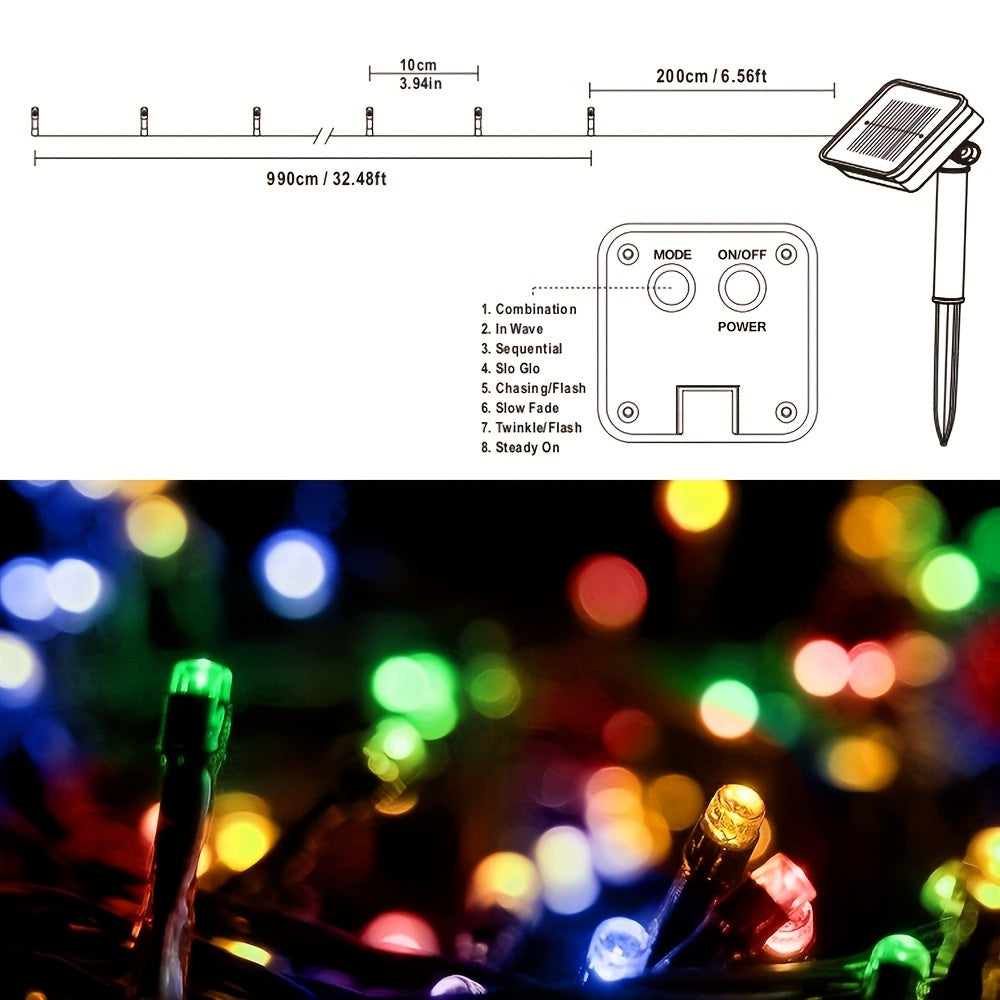 4Pack 131Ft Solar String Lights - 100LED, 8 Modes, Waterproof, Solar-Powered, Indoor/Outdoor Christmas Tree Lights For Patio, Home, Party, Decorations